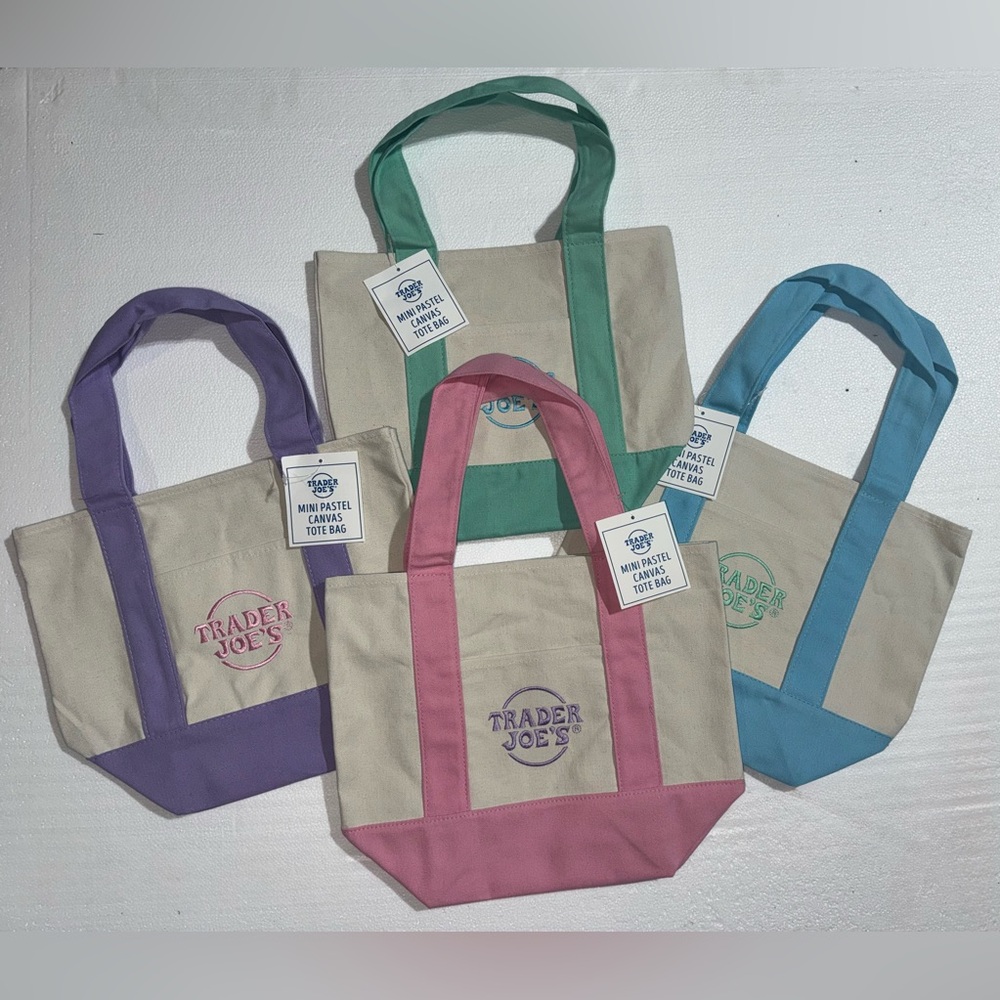 Trader Joe’s Mini Pastel Canvas Tote Bag set of 4 - Picture 2 of 2